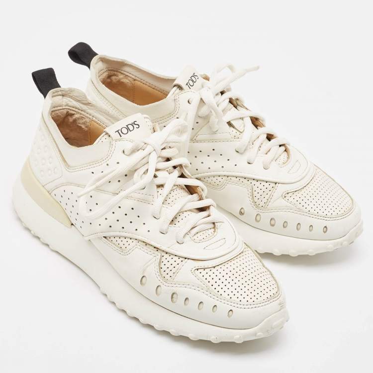 Pre Owned Tod's White Leather Lace Up Sneakers Size 36