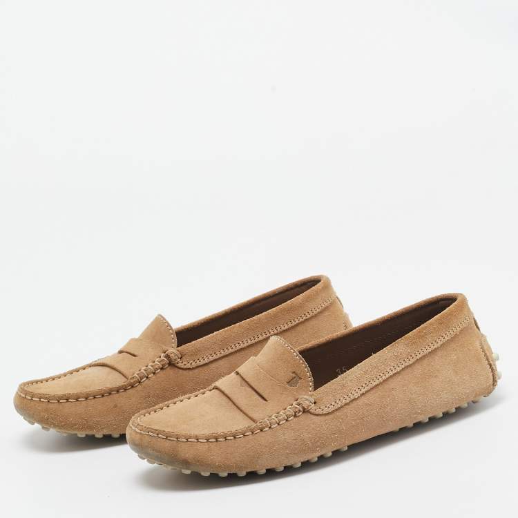 Pre Owned Tod's Light Brown Suede Penny Loafers Size 35