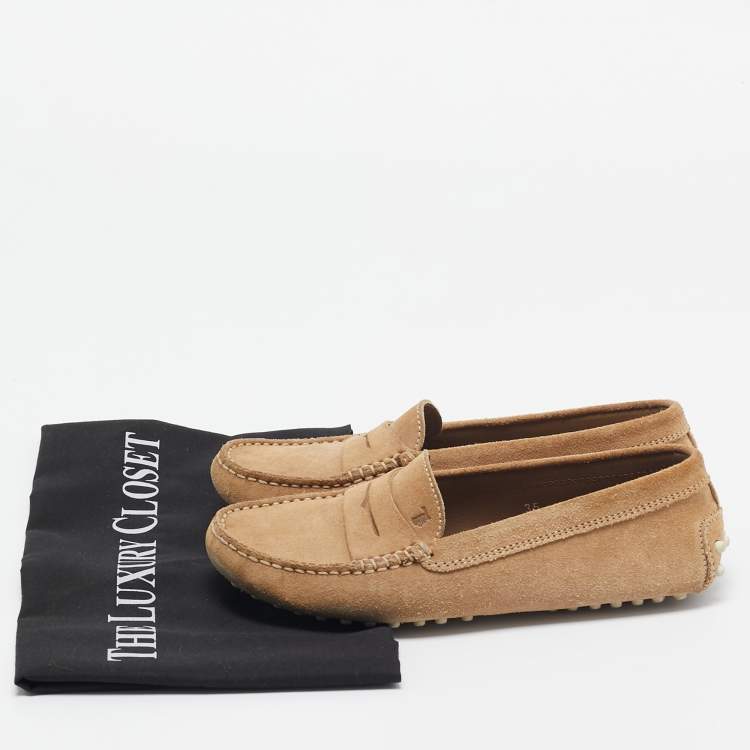 Pre Owned Tod's Light Brown Suede Penny Loafers Size 35