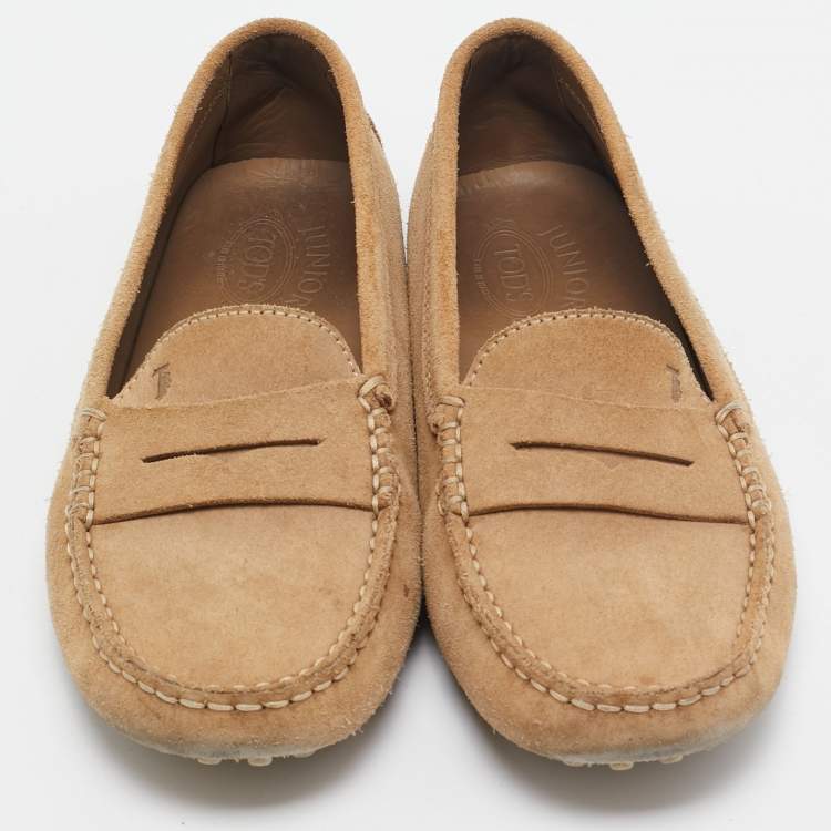 Pre Owned Tod's Light Brown Suede Penny Loafers Size 35