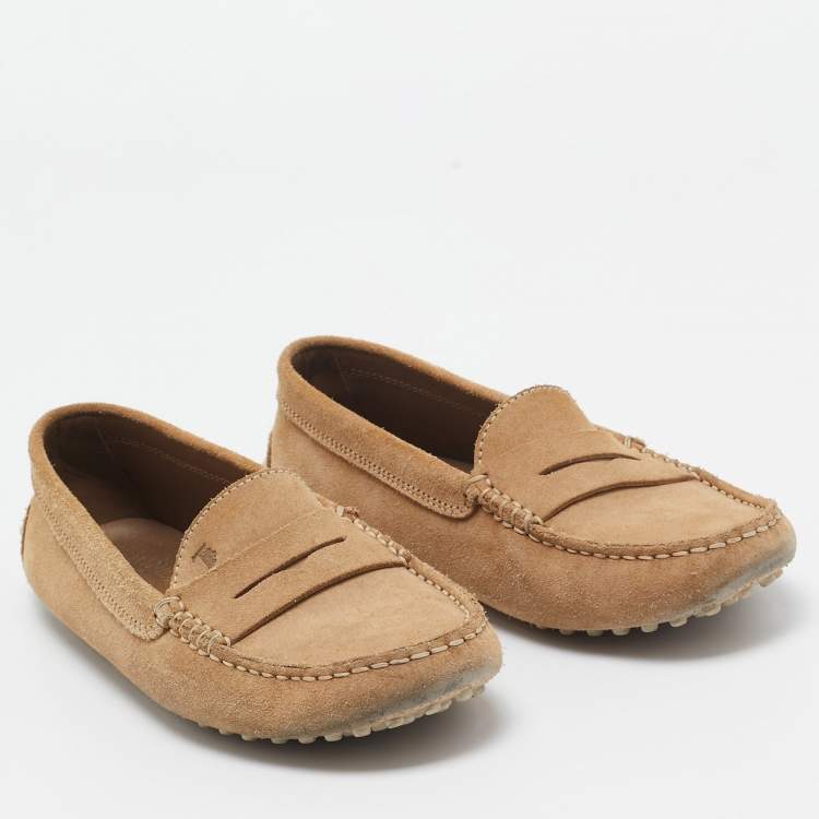 Pre Owned Tod's Light Brown Suede Penny Loafers Size 35