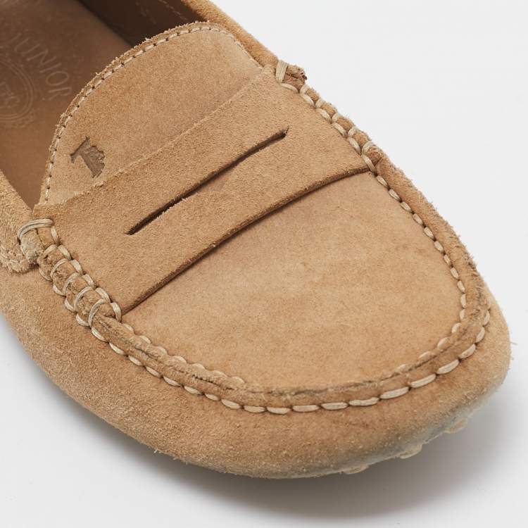 Pre Owned Tod's Light Brown Suede Penny Loafers Size 35