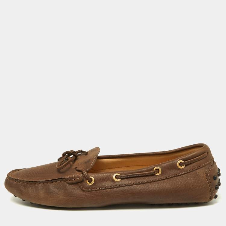 Pre Owned Tod's Brown Leather Bow Slip On Loafers Size 40