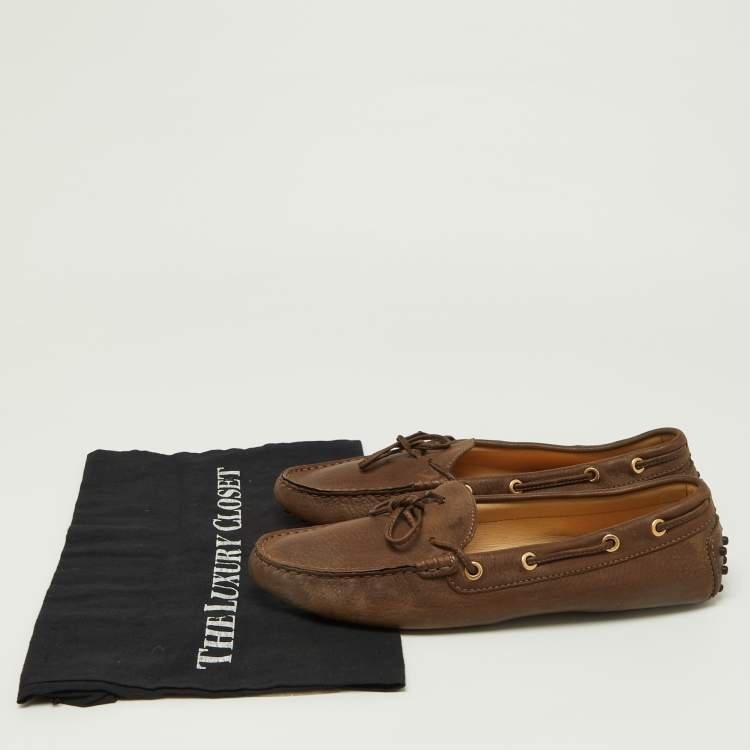 Pre Owned Tod's Brown Leather Bow Slip On Loafers Size 40