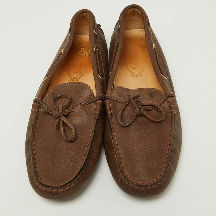 Pre Owned Tod's Brown Leather Bow Slip On Loafers Size 40