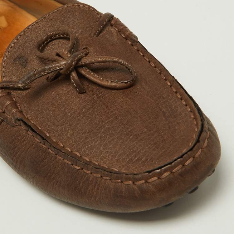 Pre Owned Tod's Brown Leather Bow Slip On Loafers Size 40