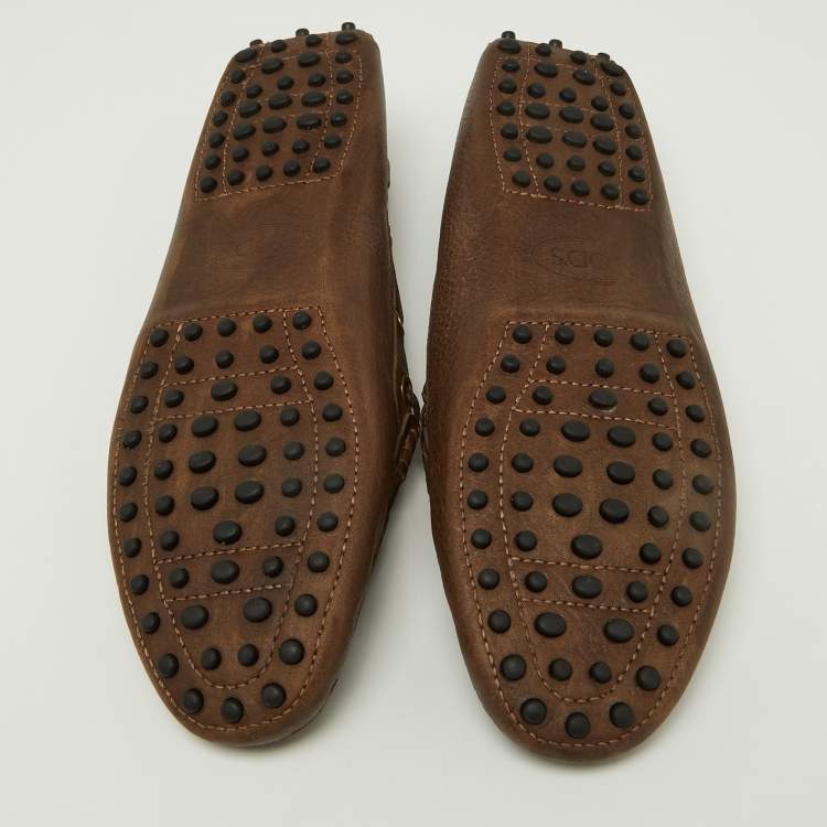 Pre Owned Tod's Brown Leather Bow Slip On Loafers Size 40