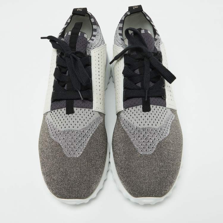 Pre Owned Tod's Multicolor Knit Fabric and Leather Lace Up Sneakers Size 40.5