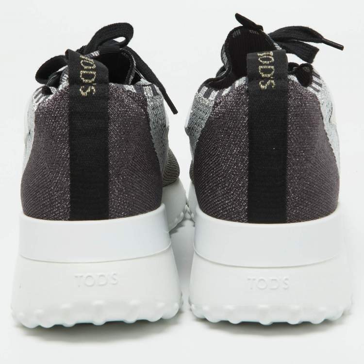 Pre Owned Tod's Multicolor Knit Fabric and Leather Lace Up Sneakers Size 40.5