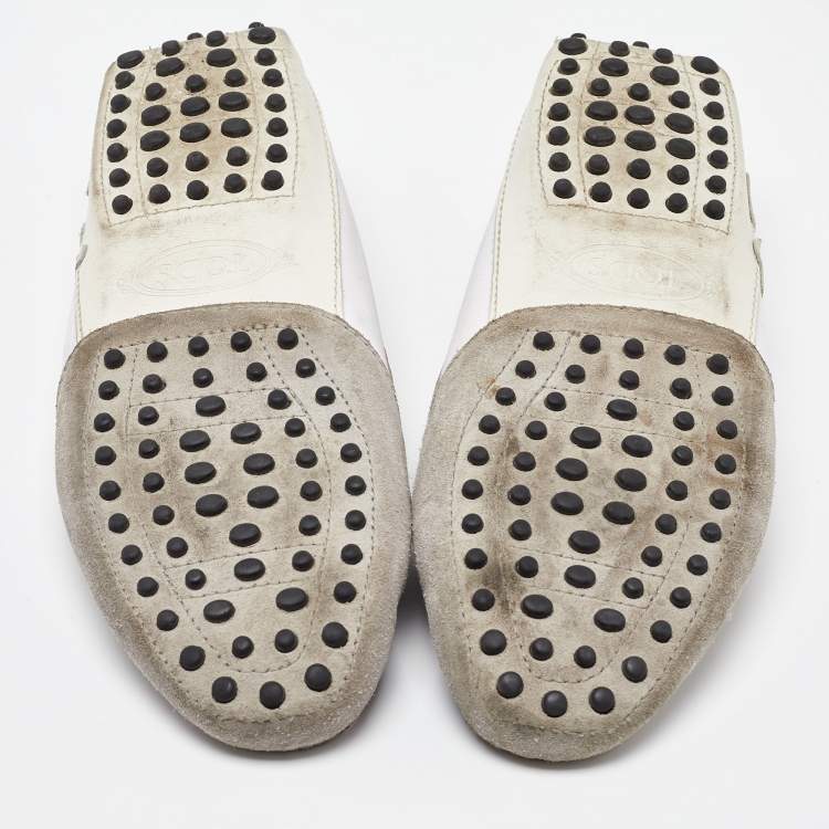 Pre Owned Tod's Grey/White Suede and Leather Bow Slip On Loafers Size 38