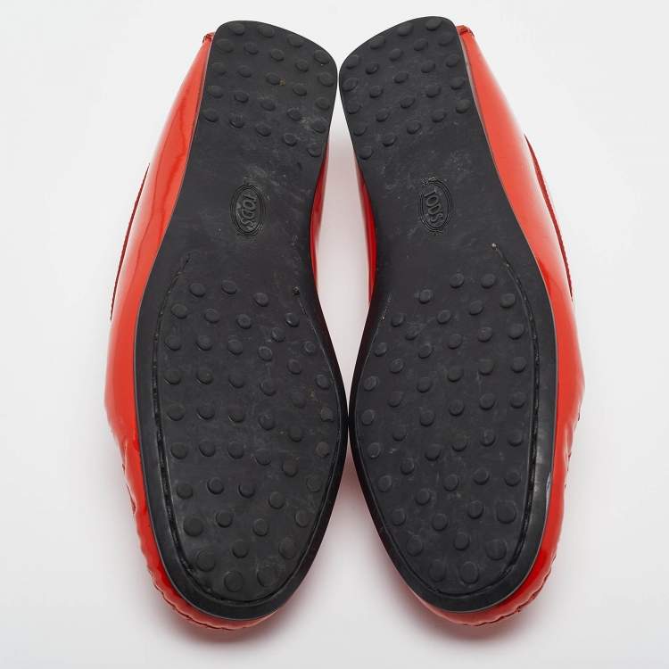 Pre Owned Tod's Red Patent Leather Gommino Loafers Size 38