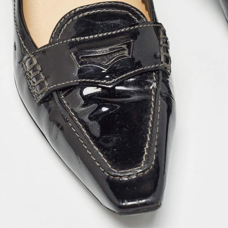 Pre Owned Tod's Black Patent Leather Loafer Pumps Size 39