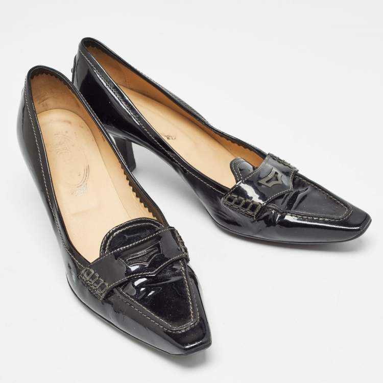 Pre Owned Tod's Black Patent Leather Loafer Pumps Size 39