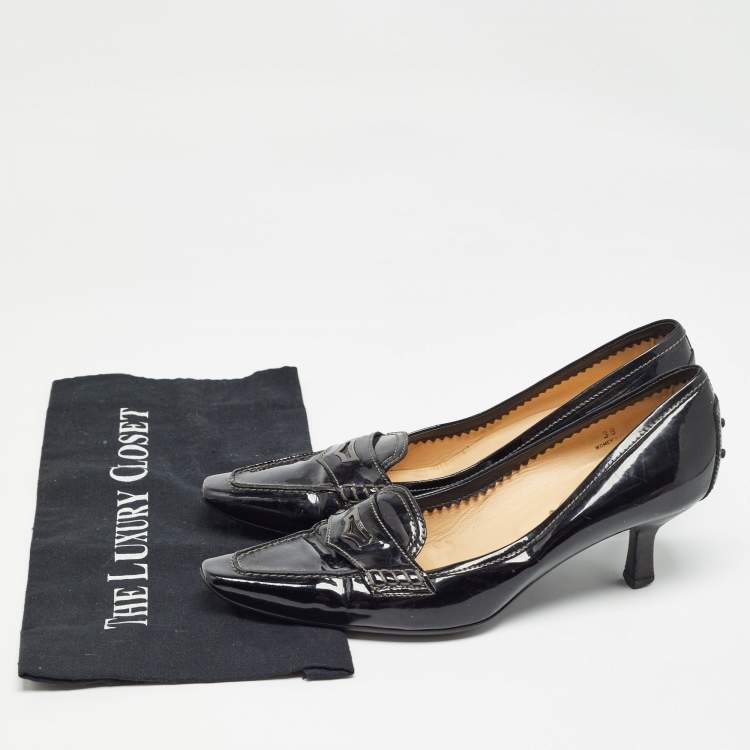 Pre Owned Tod's Black Patent Leather Loafer Pumps Size 39