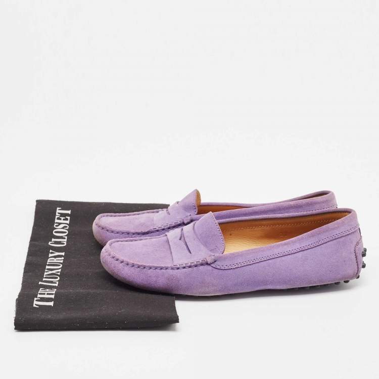 Pre Owned Tod's Purple Suede Gommino Slip On Loafers Size 38