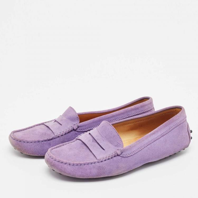 Pre Owned Tod's Purple Suede Gommino Slip On Loafers Size 38