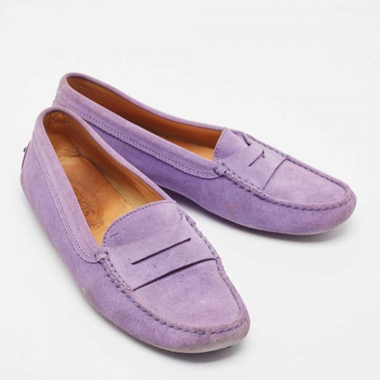 Pre Owned Tod's Purple Suede Gommino Slip On Loafers Size 38