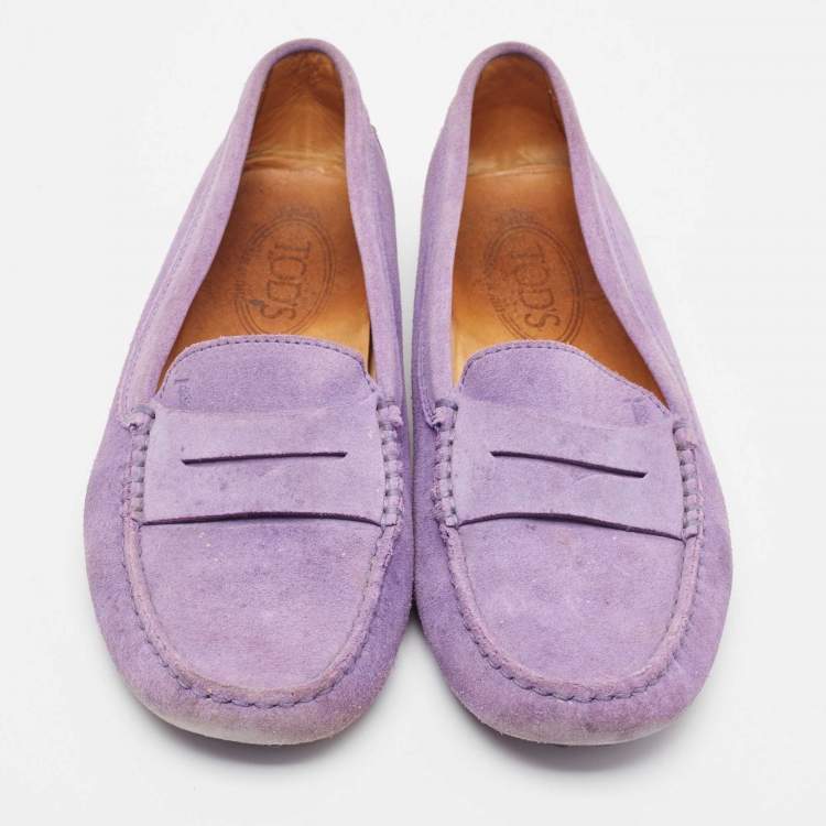 Pre Owned Tod's Purple Suede Gommino Slip On Loafers Size 38