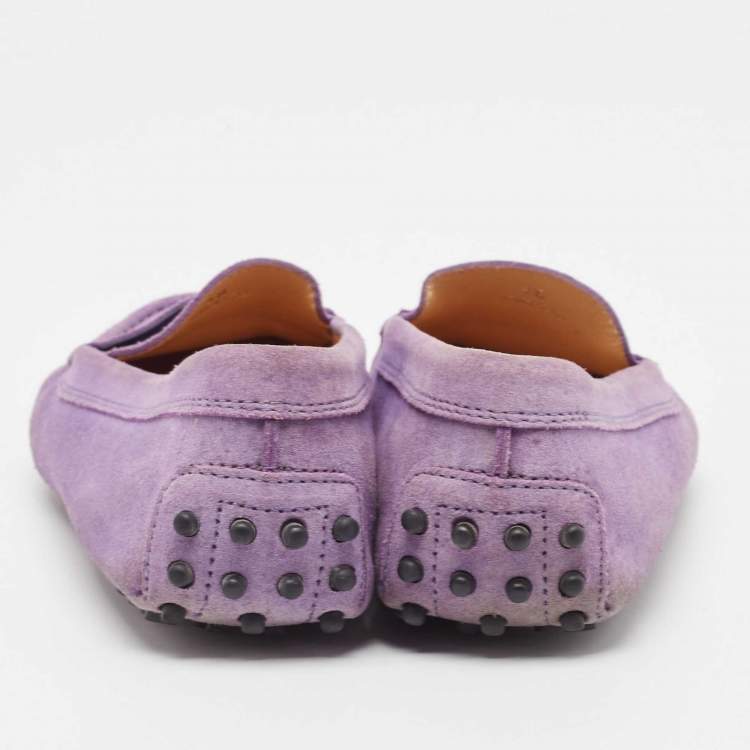 Pre Owned Tod's Purple Suede Gommino Slip On Loafers Size 38