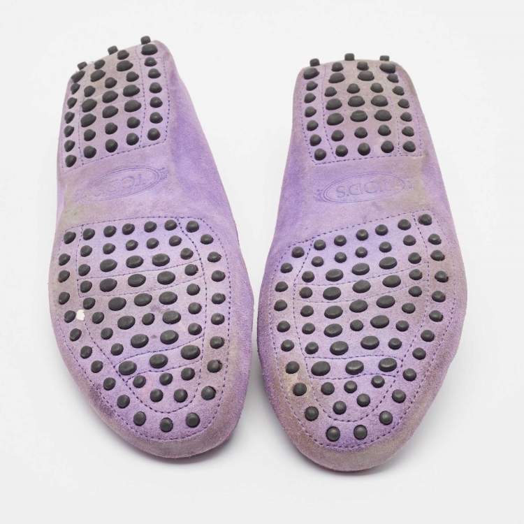 Pre Owned Tod's Purple Suede Gommino Slip On Loafers Size 38