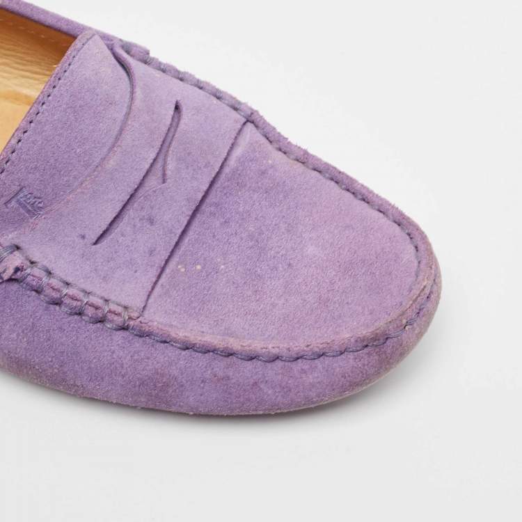 Pre Owned Tod's Purple Suede Gommino Slip On Loafers Size 38