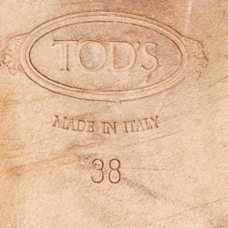 Pre Owned Tod's Gold Textured Leather Double T Strap Flat Slides Size 38