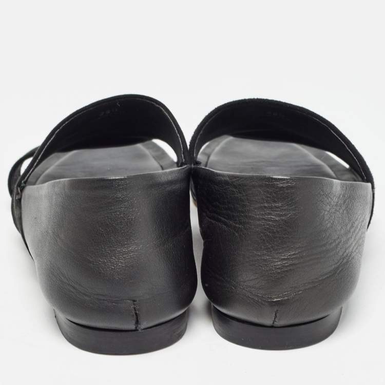 Pre Owned Tod's Black Suede and Leather Flat Sandals Size 38.5
