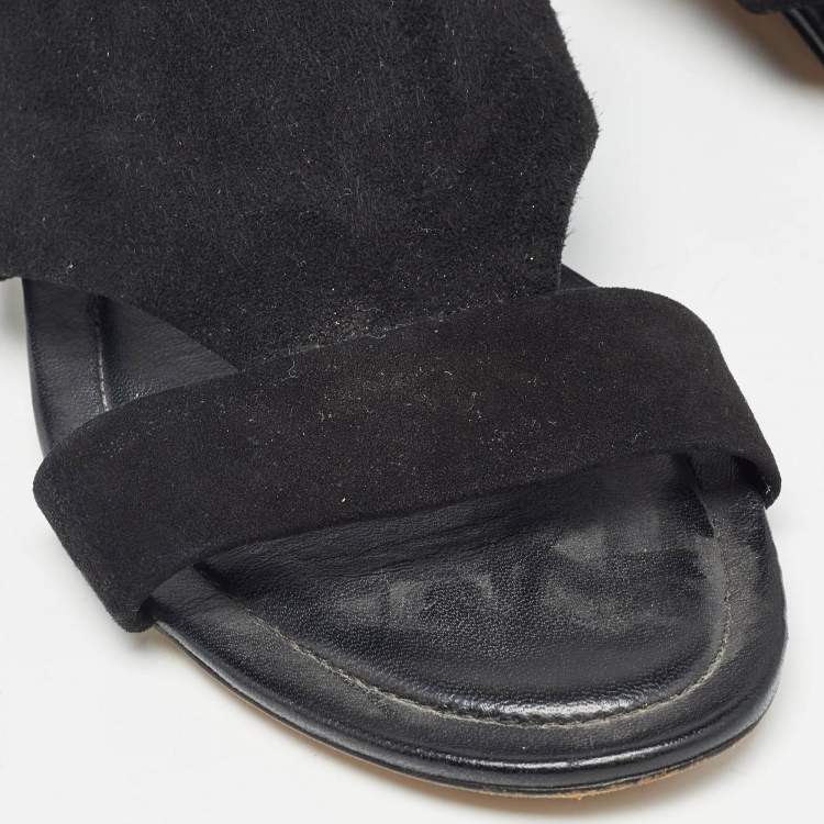 Pre Owned Tod's Black Suede and Leather Flat Sandals Size 38.5