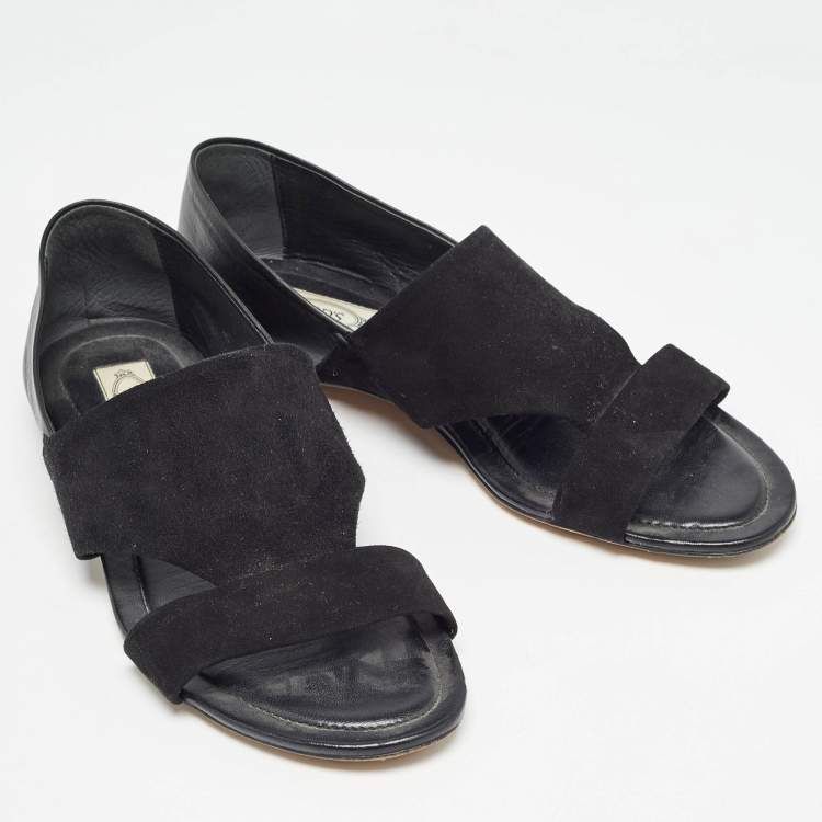 Pre Owned Tod's Black Suede and Leather Flat Sandals Size 38.5