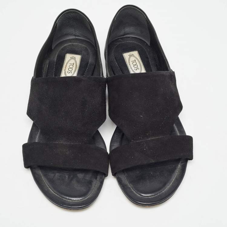 Pre Owned Tod's Black Suede and Leather Flat Sandals Size 38.5