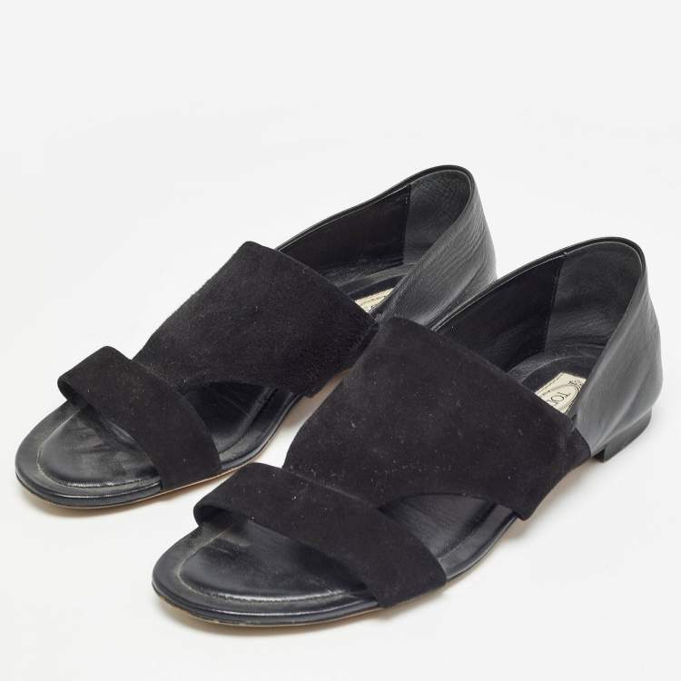 Pre Owned Tod's Black Suede and Leather Flat Sandals Size 38.5