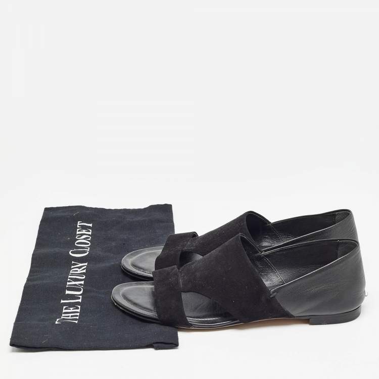 Pre Owned Tod's Black Suede and Leather Flat Sandals Size 38.5
