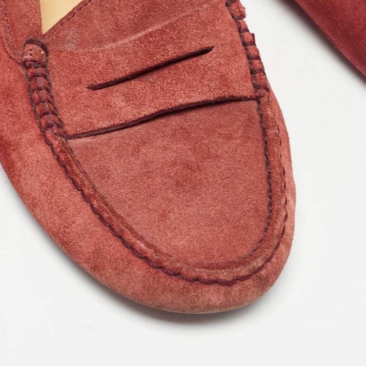 Pre Owned Tod's Red Suede Gommino Penny Slip On Loafers Size 36.5