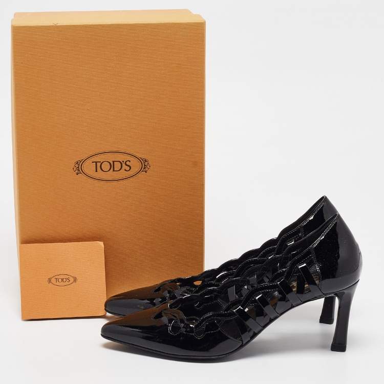 Pre Owned Tod's Black Cut Out Patent Leather Pointed Toe Pumps Size 36