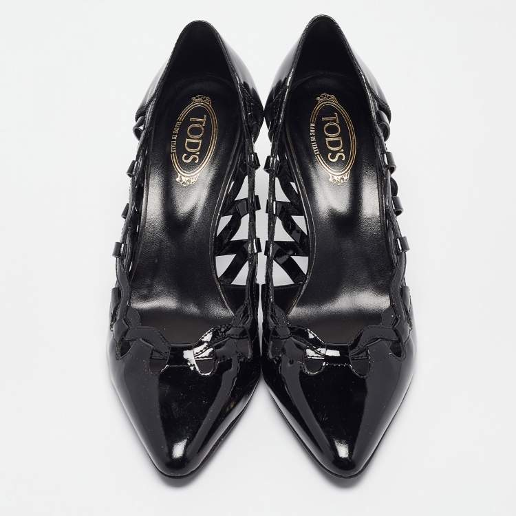 Pre Owned Tod's Black Cut Out Patent Leather Pointed Toe Pumps Size 36