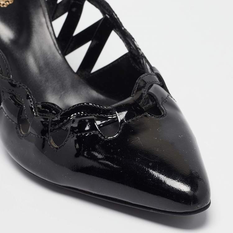 Pre Owned Tod's Black Cut Out Patent Leather Pointed Toe Pumps Size 36