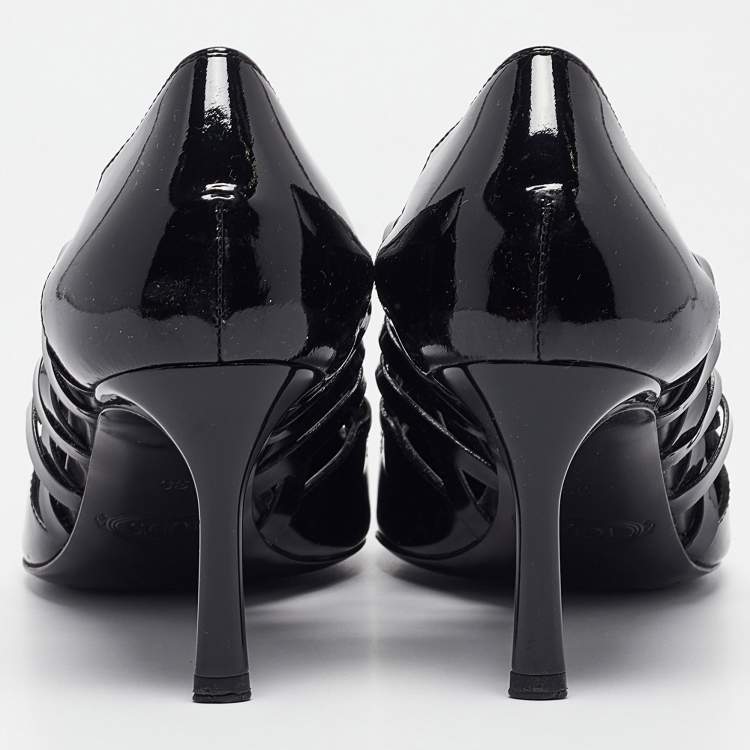 Pre Owned Tod's Black Cut Out Patent Leather Pointed Toe Pumps Size 36