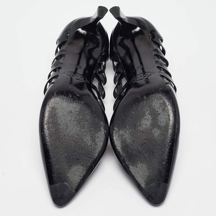Pre Owned Tod's Black Cut Out Patent Leather Pointed Toe Pumps Size 36