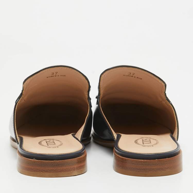 Pre Owned Tod's Black Patent Leather Double T Mules Size 37