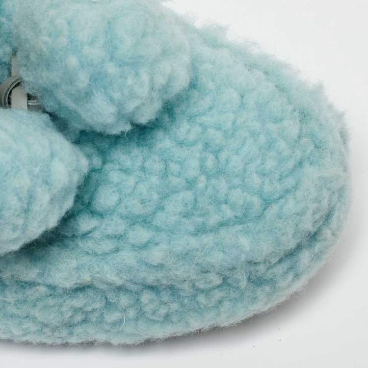 Pre Owned Tod's Blue Fur Pom Pom Loafers Size 39.5