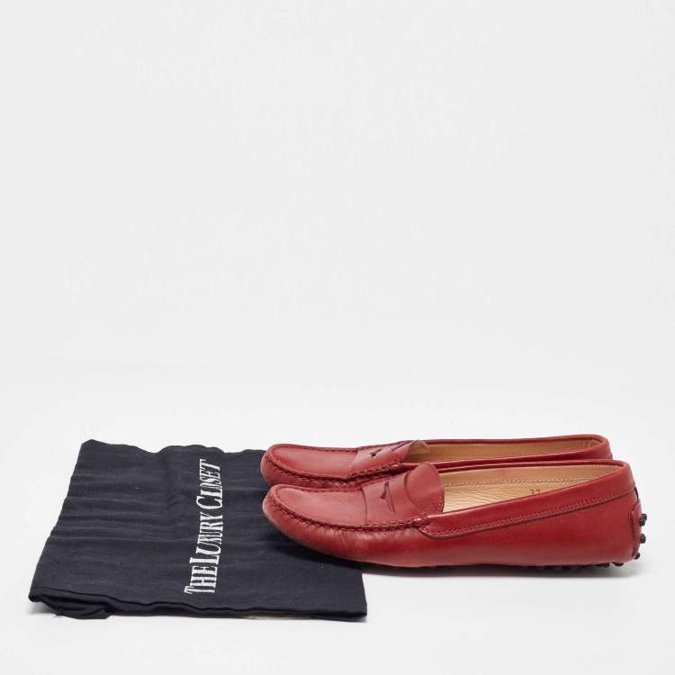 Pre Owned Tod's Dark Red Leather Penny Loafers Size 37