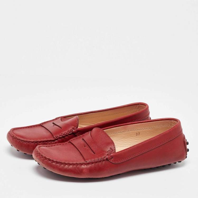Pre Owned Tod's Dark Red Leather Penny Loafers Size 37