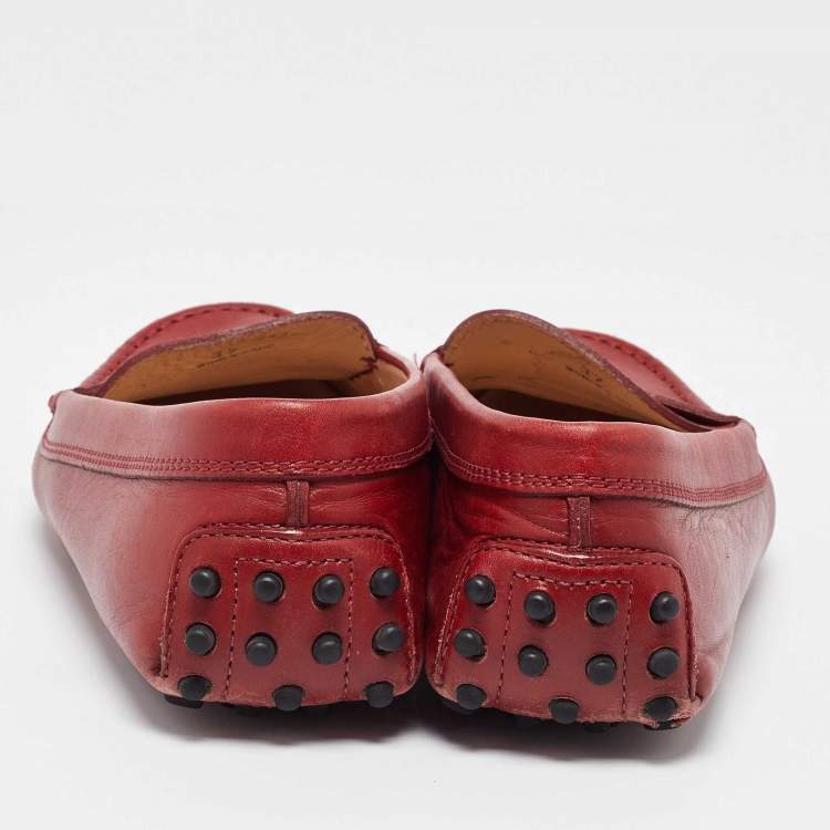 Pre Owned Tod's Dark Red Leather Penny Loafers Size 37