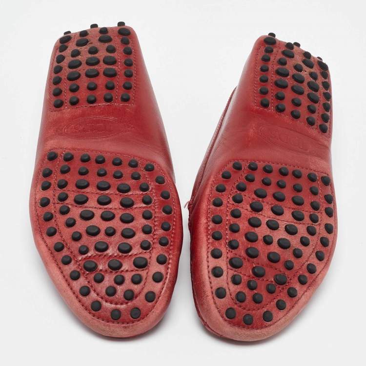 Pre Owned Tod's Dark Red Leather Penny Loafers Size 37