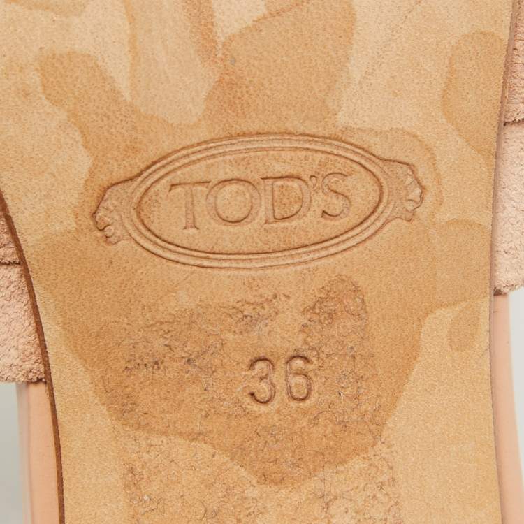 Pre Owned Tod's Pink Suede Double T Buckle Slide Sandals Size 36