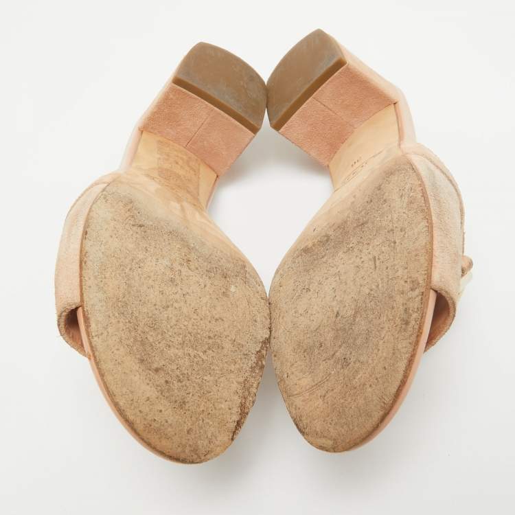 Pre Owned Tod's Pink Suede Double T Buckle Slide Sandals Size 36
