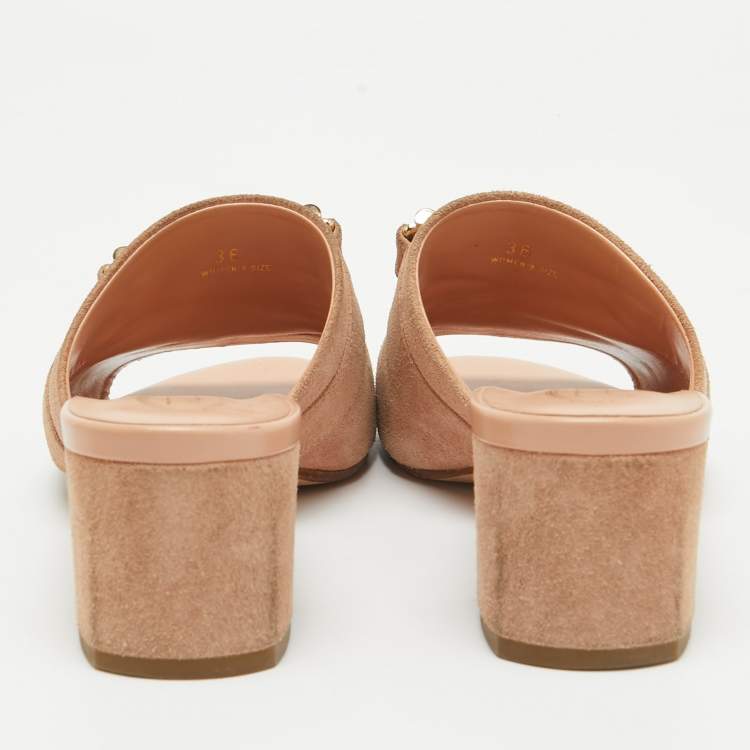 Pre Owned Tod's Pink Suede Double T Buckle Slide Sandals Size 36