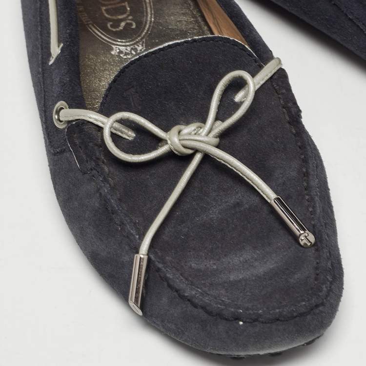 Pre Owned Tod's Navy Blue Suede Gommino Loafers Size 38