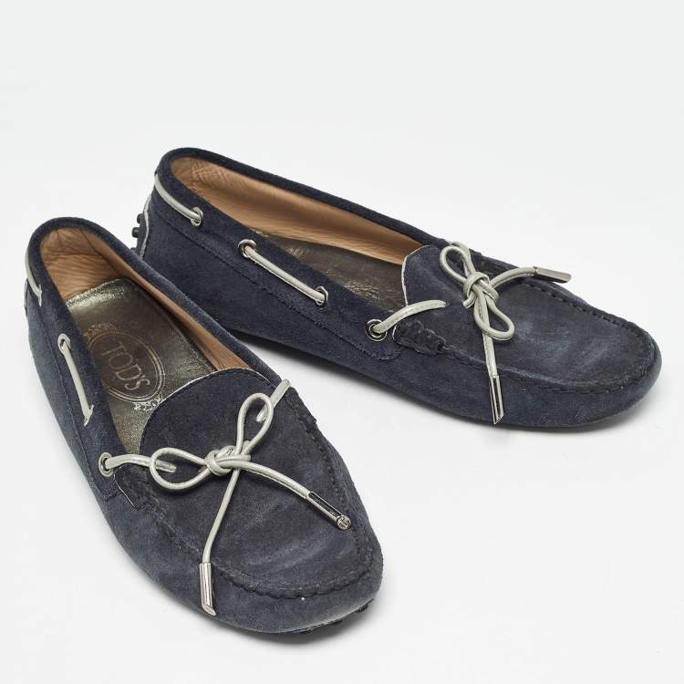 Pre Owned Tod's Navy Blue Suede Gommino Loafers Size 38