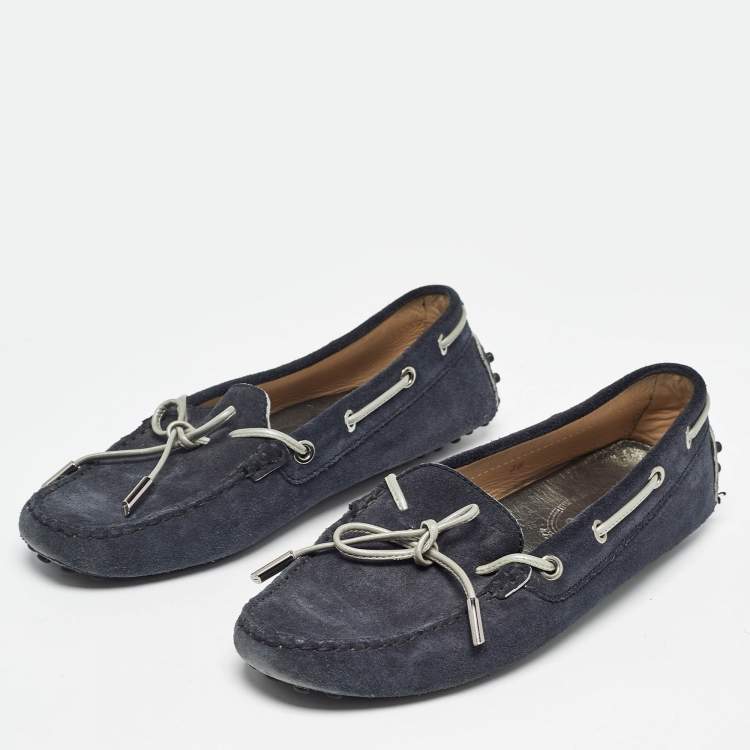 Pre Owned Tod's Navy Blue Suede Gommino Loafers Size 38
